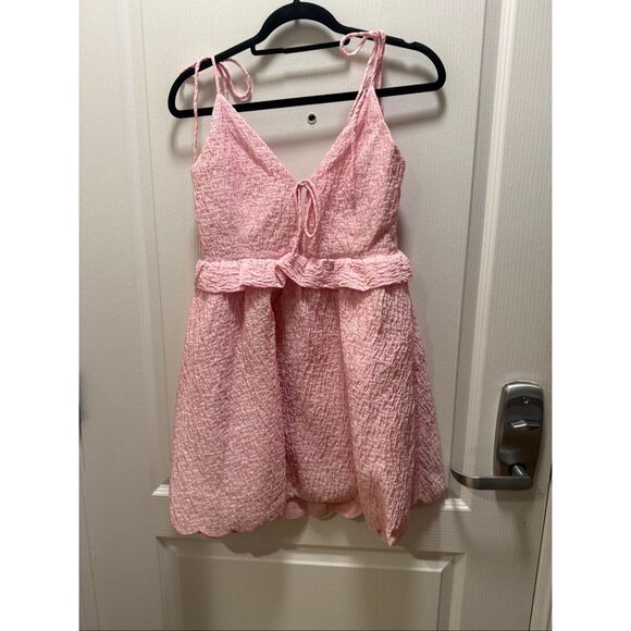 Frolic Pink Textured Tie-Strap Mini Dress Feminine Summer Style size 6 Preloved - Picture 3 of 6